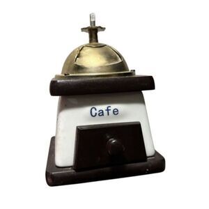 Vintage Small Wood & Porcelain Coffee Grinder -Handle Missing-